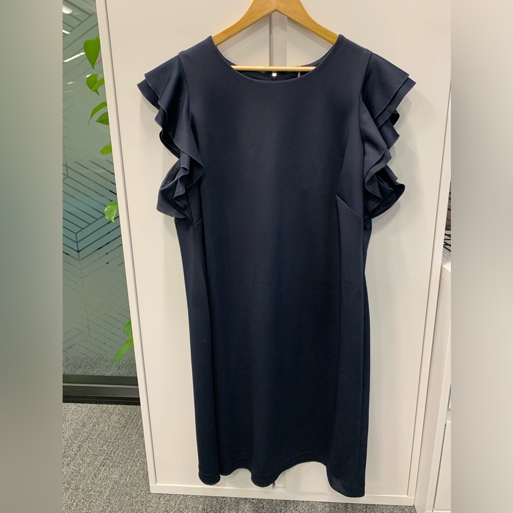 Tommy Hilfiger Size 22W Maxi Ruffled Sleeve Navy Blue Dress